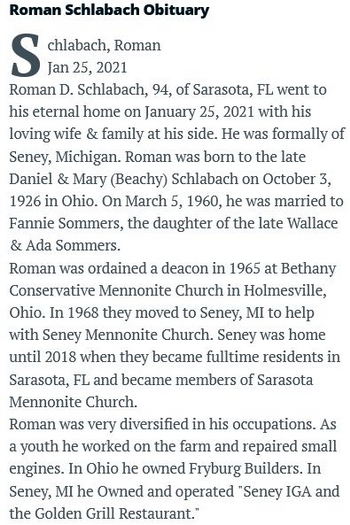 Seny IGA and Golden Grill Restaurant - Roman Schlabach Obituary 1926 - 2021 - Sarasota, Fl - Herald Tribune